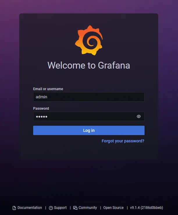 Экран входа Grafana
