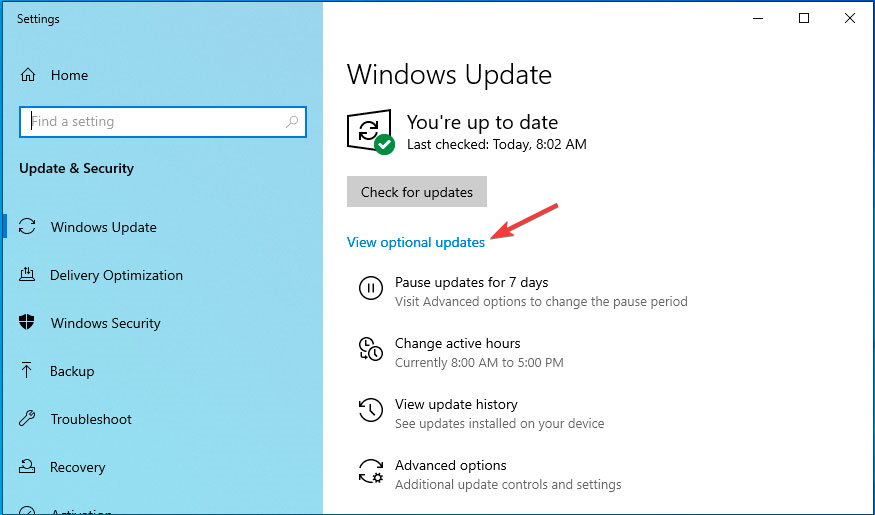 Просмотр необязательных обновлений в Windows Update