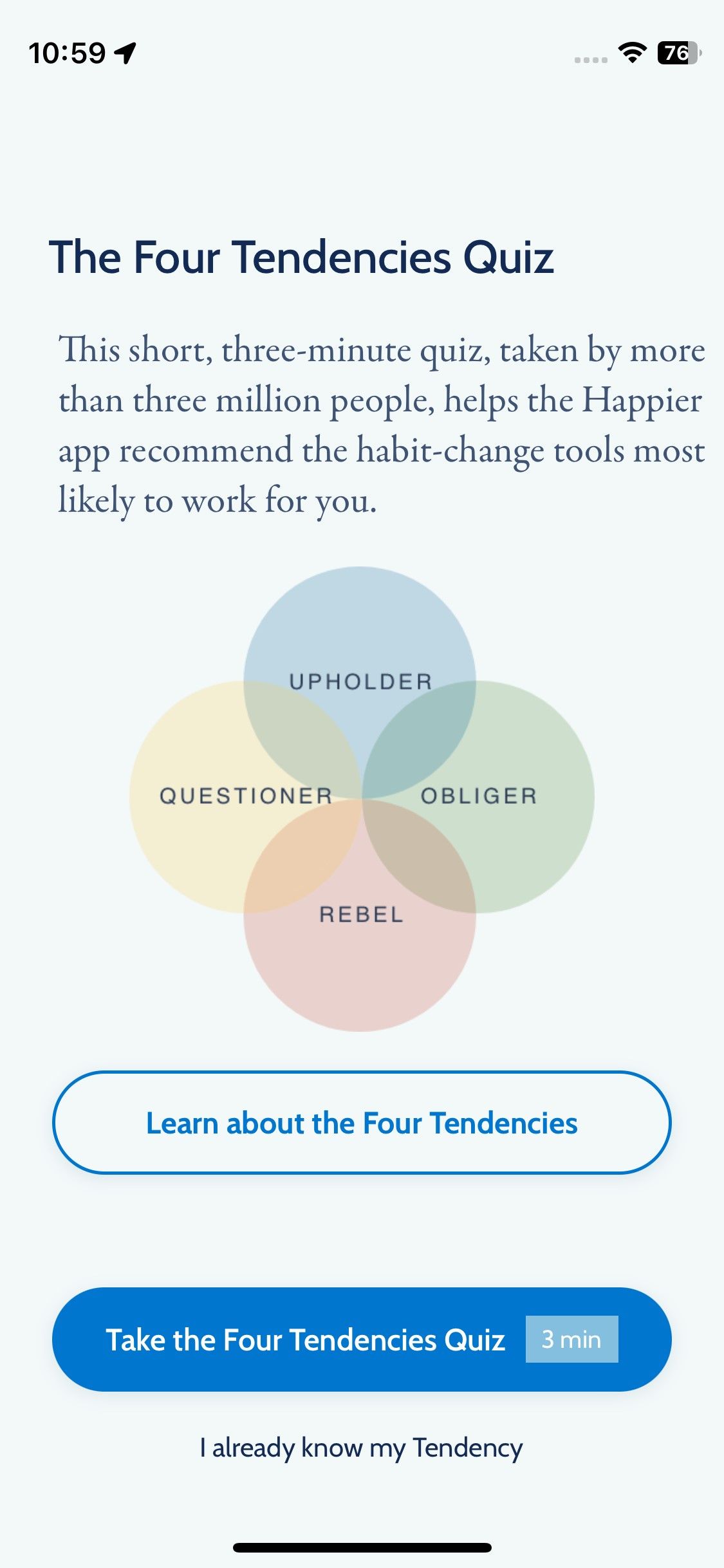 Скриншот приложения Happier — тест «Четыре склонности»