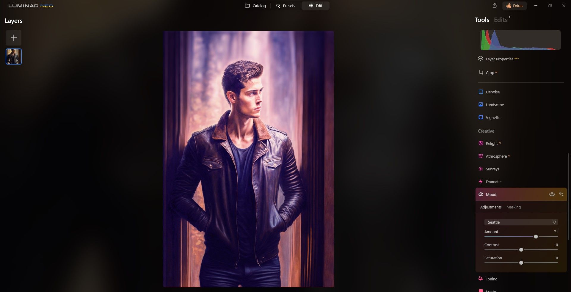 Применение Mood с выбором LUT Seattle