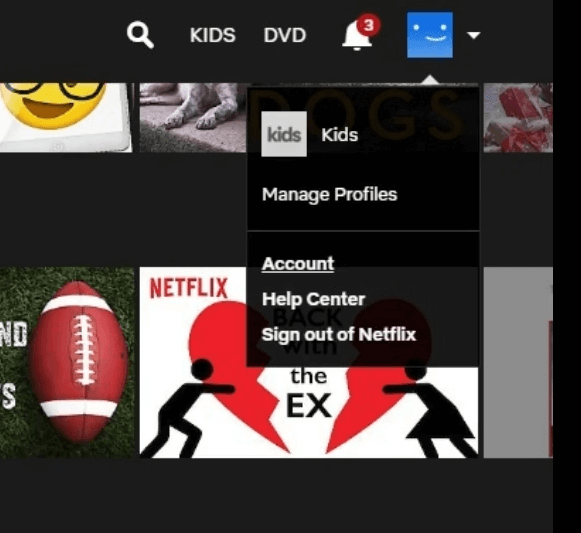 Пункт Аккаунт в меню Netflix