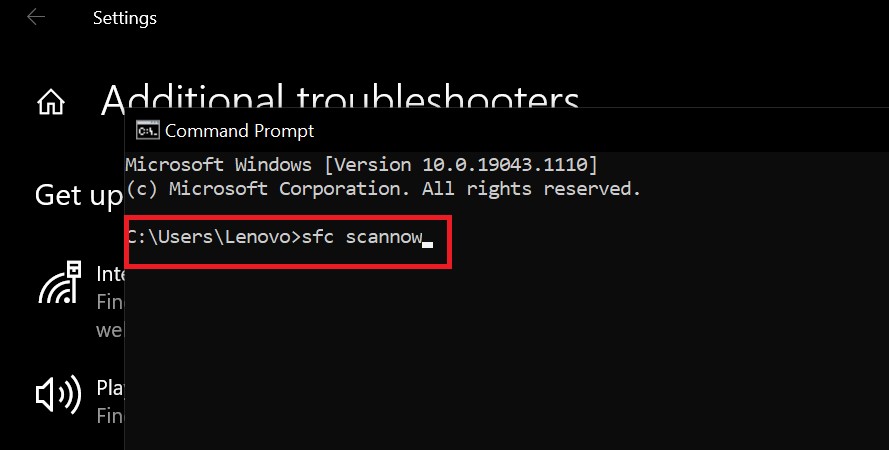 Команда sfc /scannow в командной строке Windows