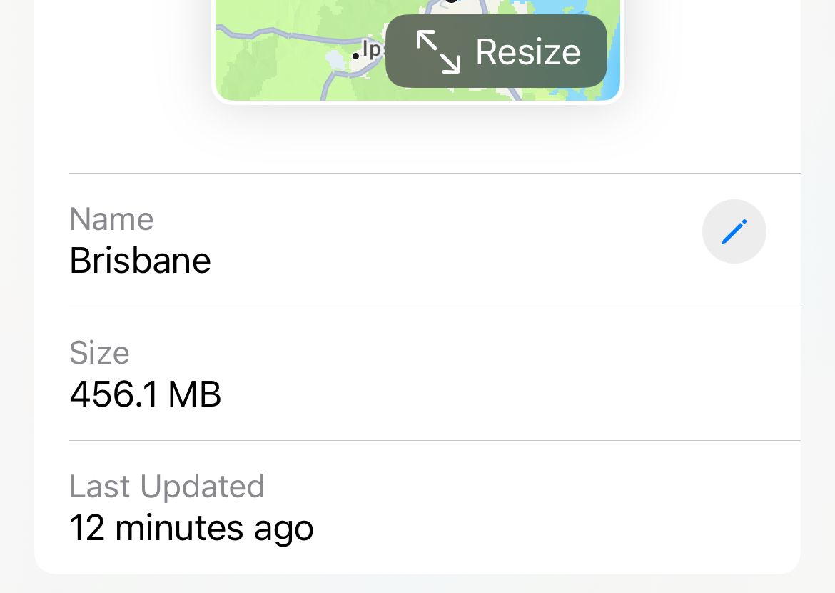 Управление офлайн-картами в Apple Maps: переименование, изменение размера, удаление