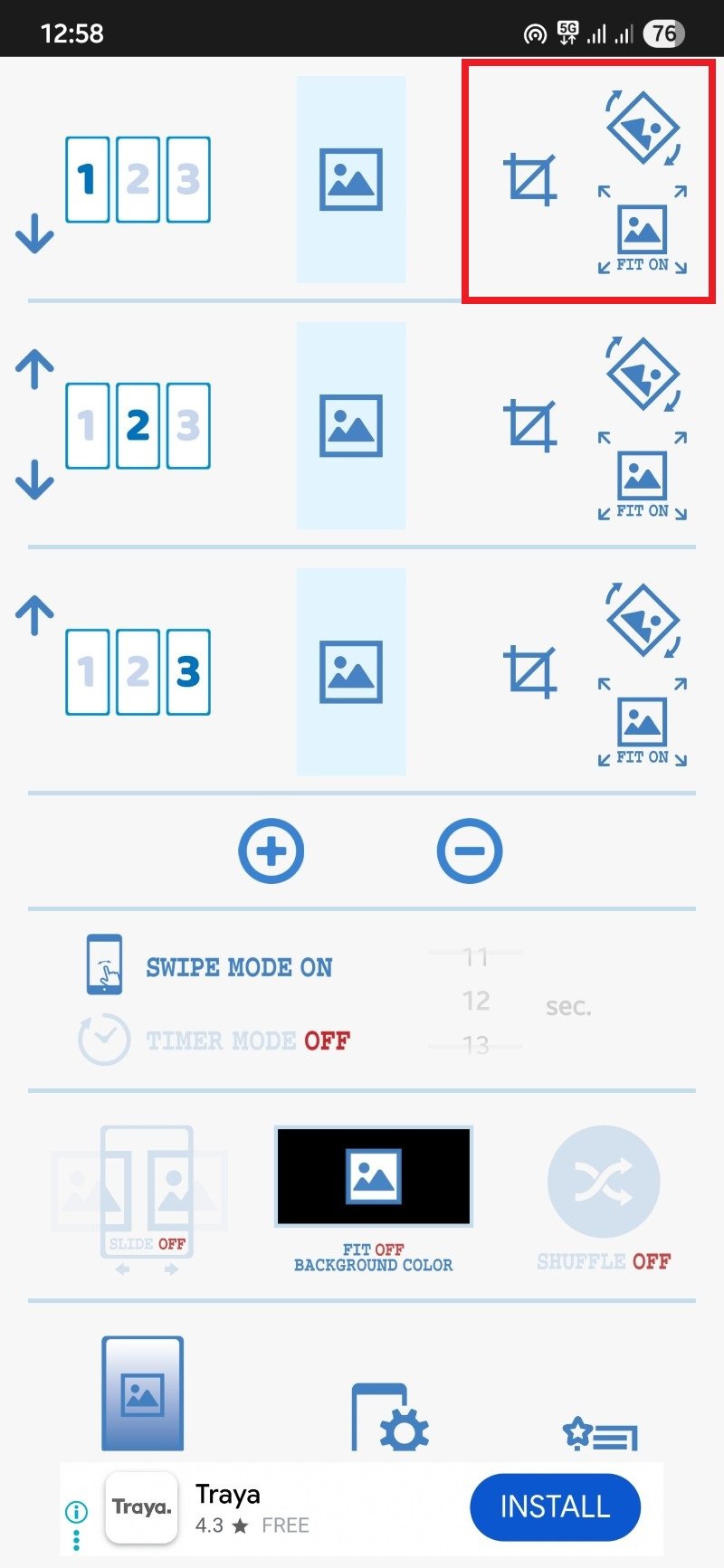Opzioni di personalizzazione nell'app Multiple Picture Wallpaper