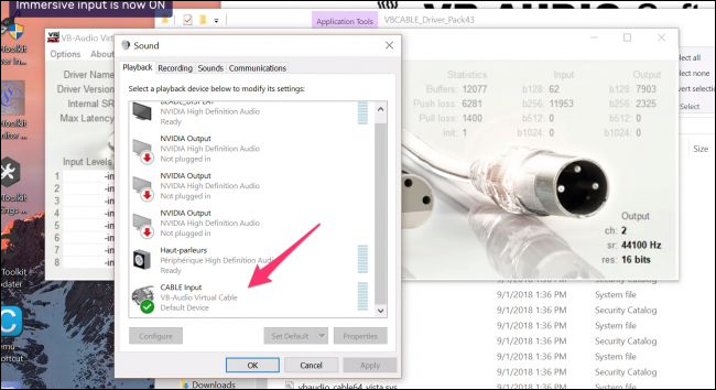 Список устройств воспроизведения с CABLE Input
