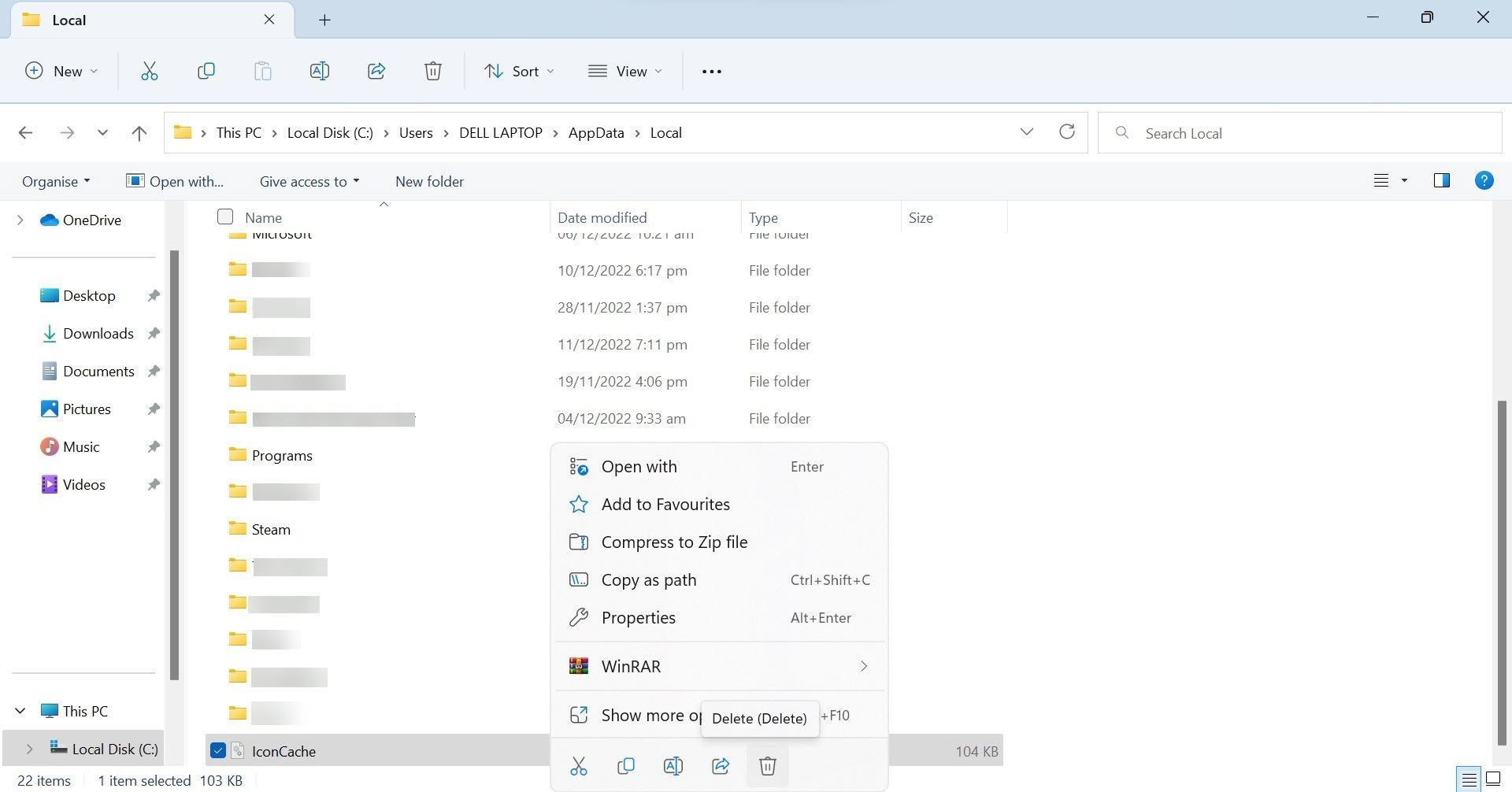 Удаление папки Steam в %appdata% через Проводник Windows