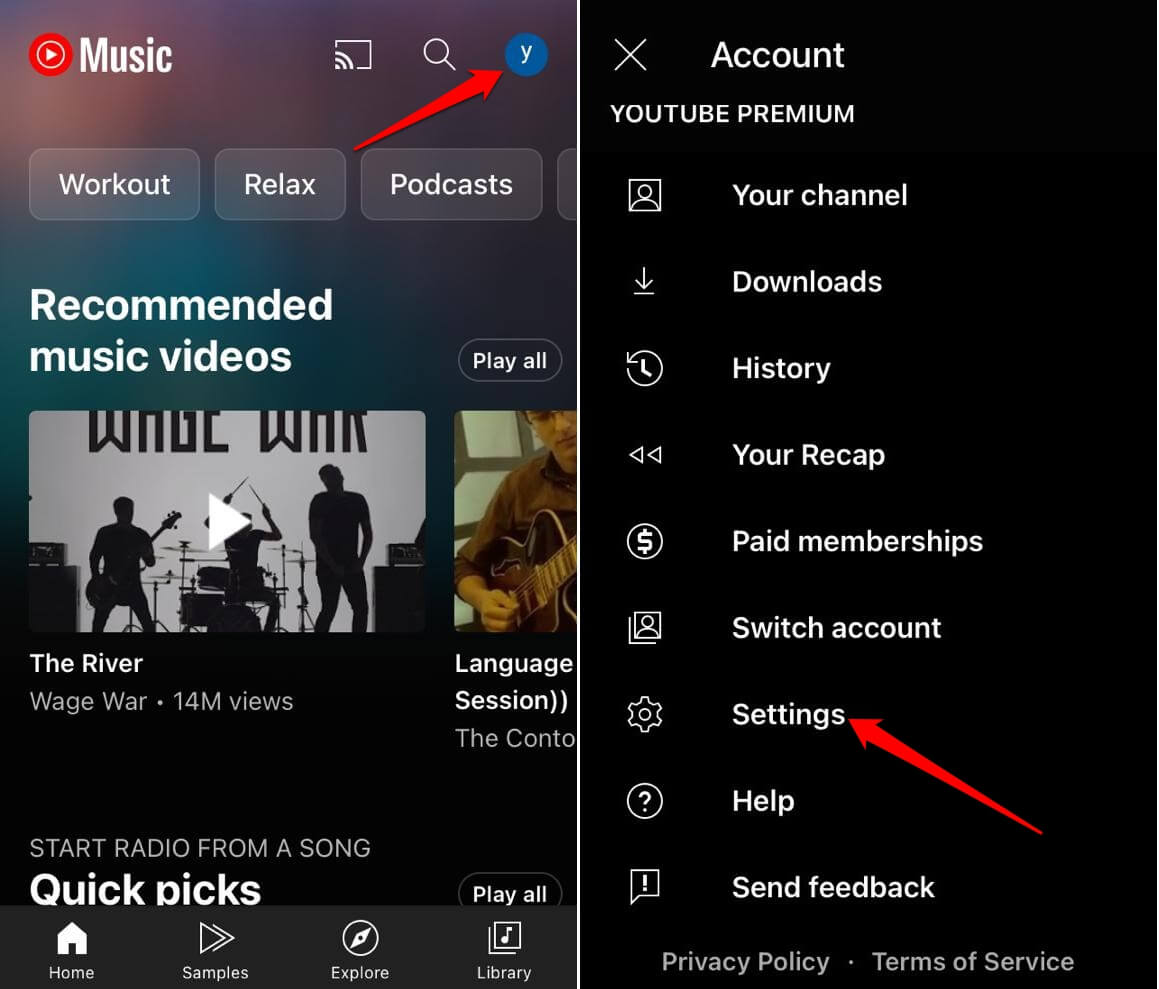 Настройки воспроизведения в YouTube Music для включения музыкальных видео