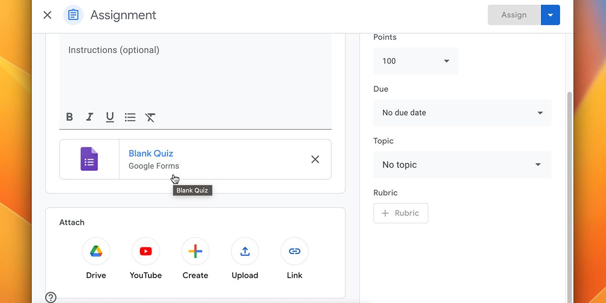 Редактирование пустой формы в Google Classroom