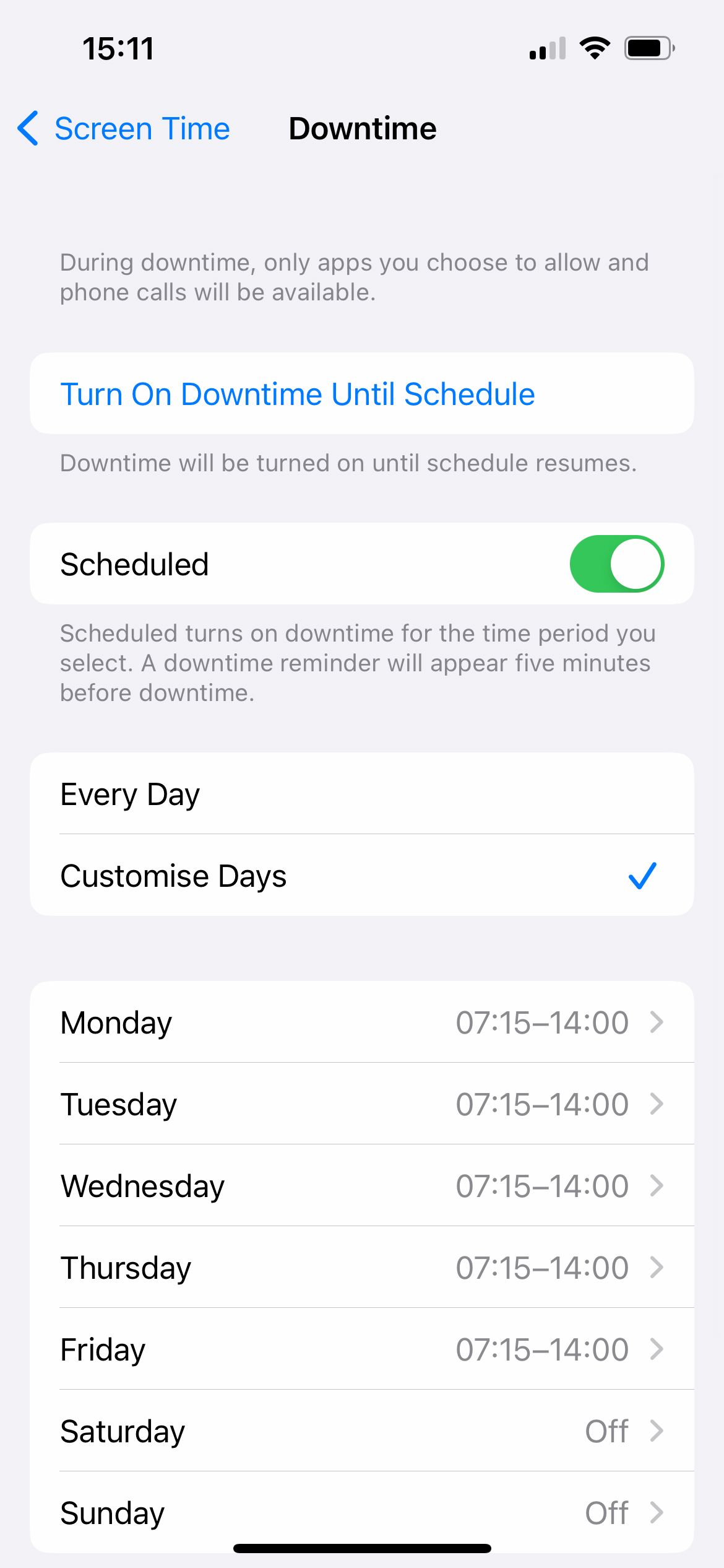 iPhone Downtime schedule.