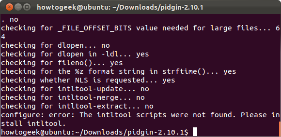Скриншот: пример ошибки при отсутствии intltool