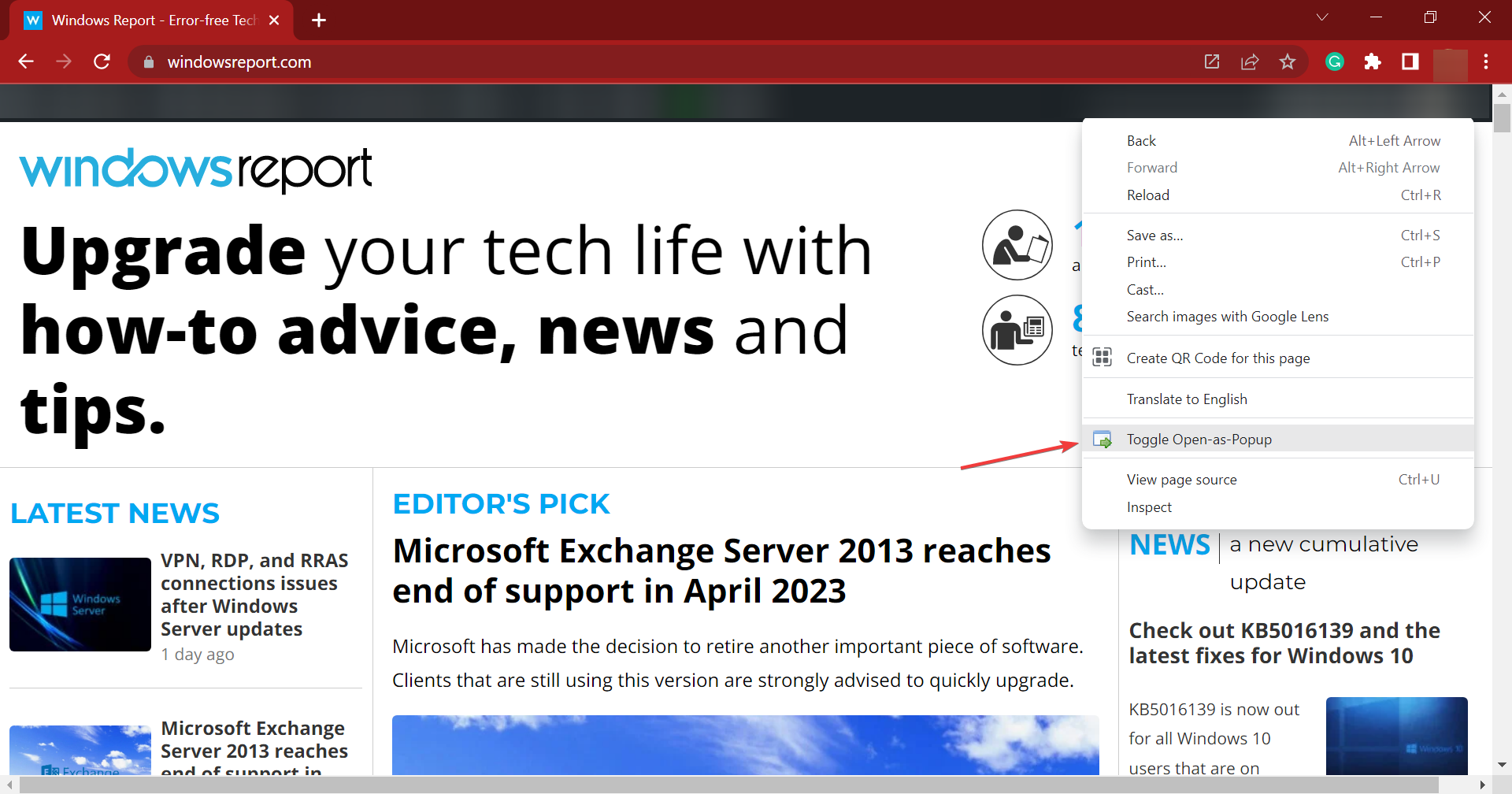 Контекстное меню расширения Open-as-Popup