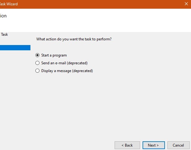 Выбор действия — запуск программы
