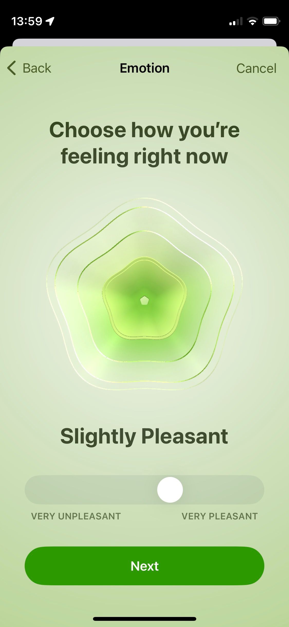 экран ввода эмоций в журнале Состояние духа