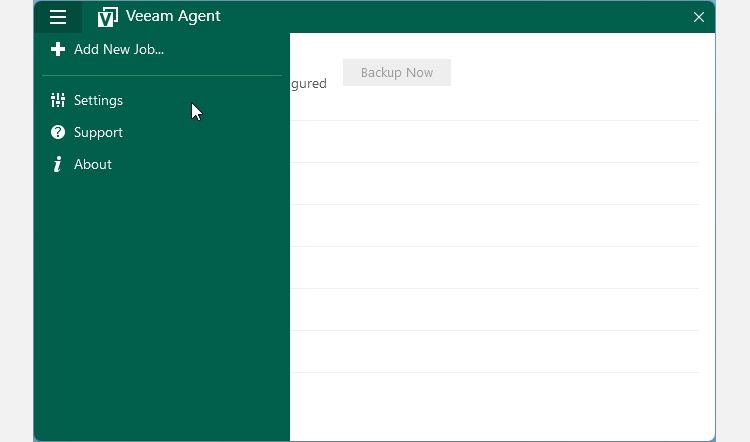 Veeam Agent Menu Choose Settings