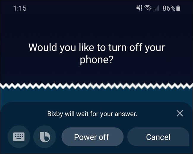 Bixby: подтверждение действия выключения или перезагрузки