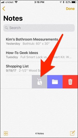 Экран удаления пароля с заметки