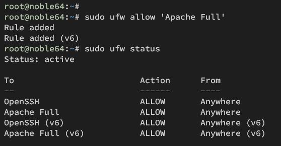 Разрешение трафика HTTP и HTTPS в UFW