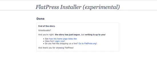 Страница успешной установки FlatPress