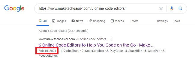 Результаты поиска Google с датой публикации рядом