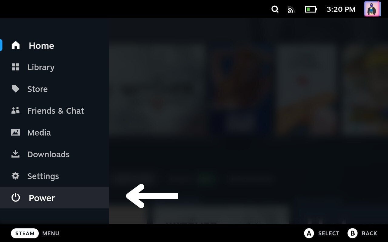 меню Steam на Steam Deck