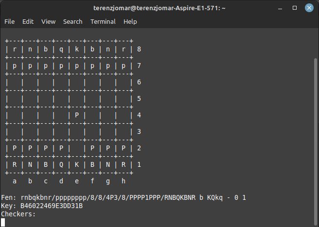 Терминал: команда d показывает виртуальную шахматную доску