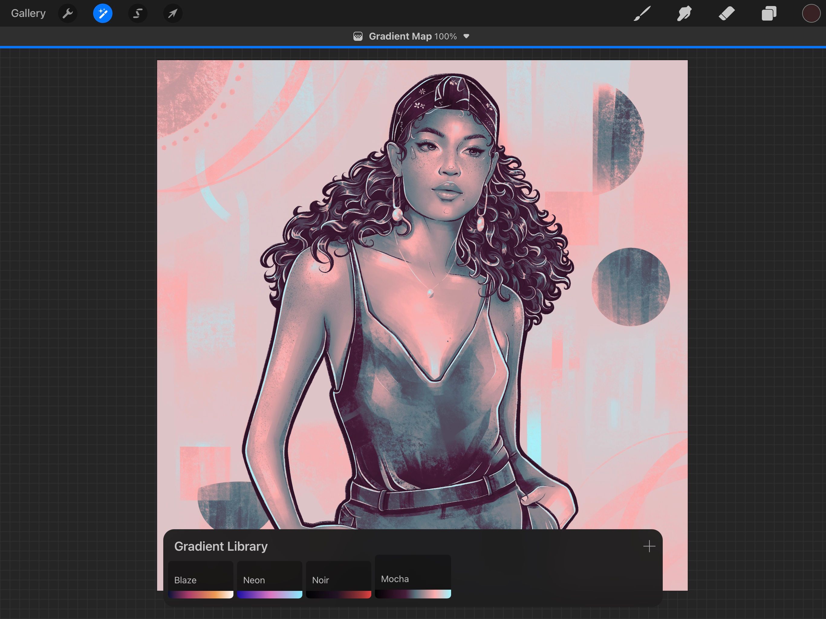 Скриншот списка пресетов Gradient Library в приложении Procreate