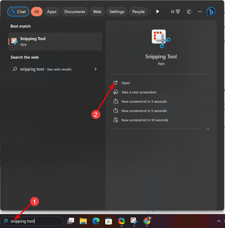 Открыть Snipping Tool через Поиск Windows