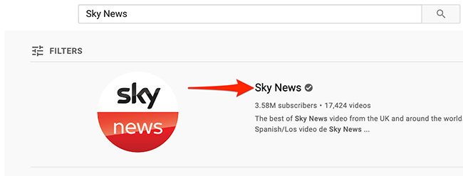 Выбор канала в результатах поиска на YouTube.