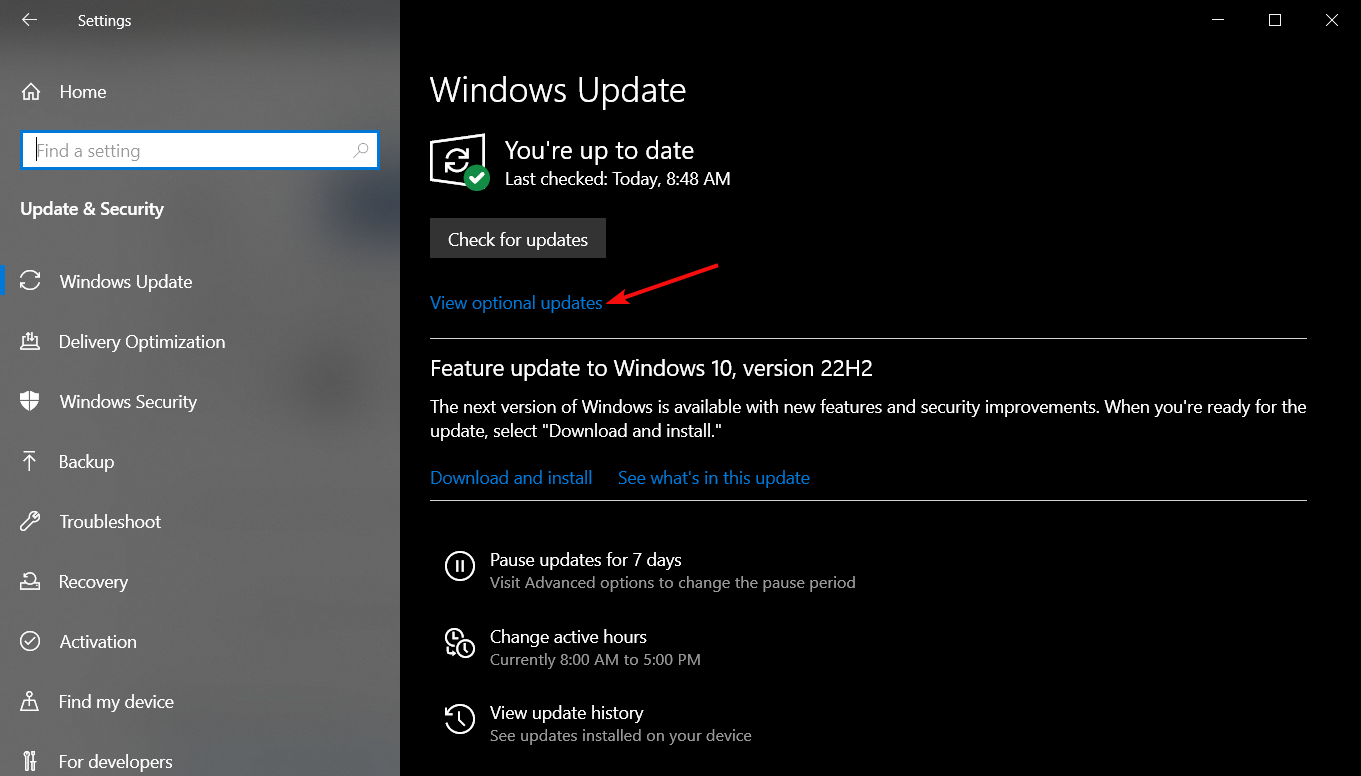Просмотр необязательных обновлений Windows