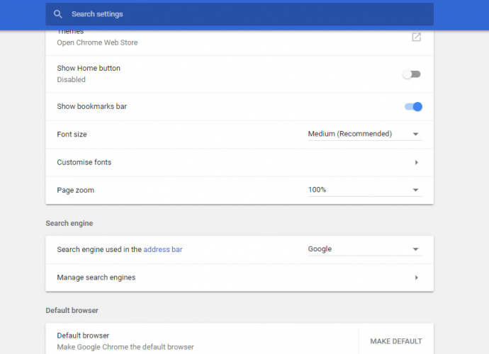 Настройки браузера Google Chrome