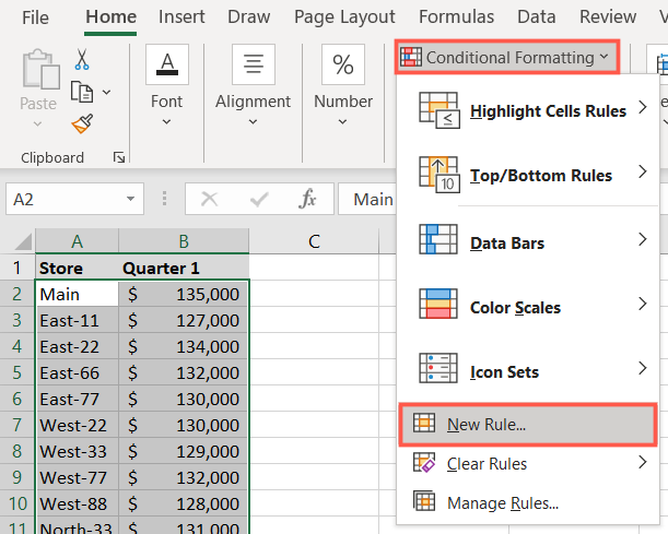 Условное форматирование, Новое правило