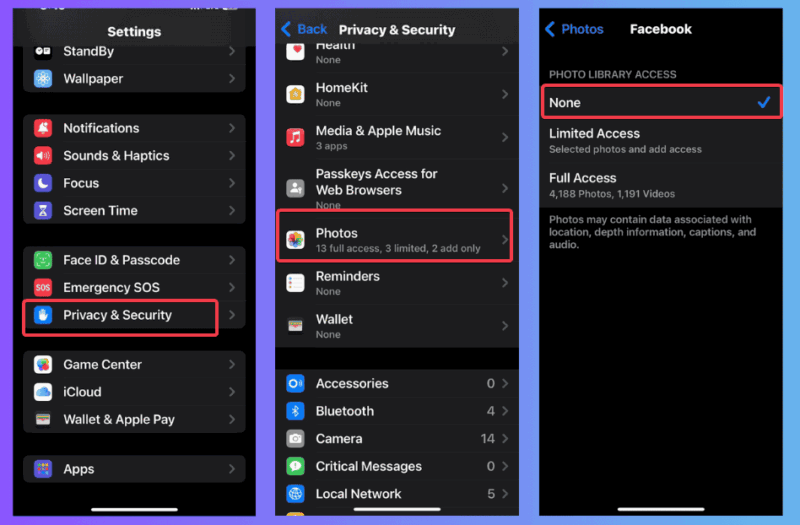 Revoke Facebook Access To Media And Camera Ios