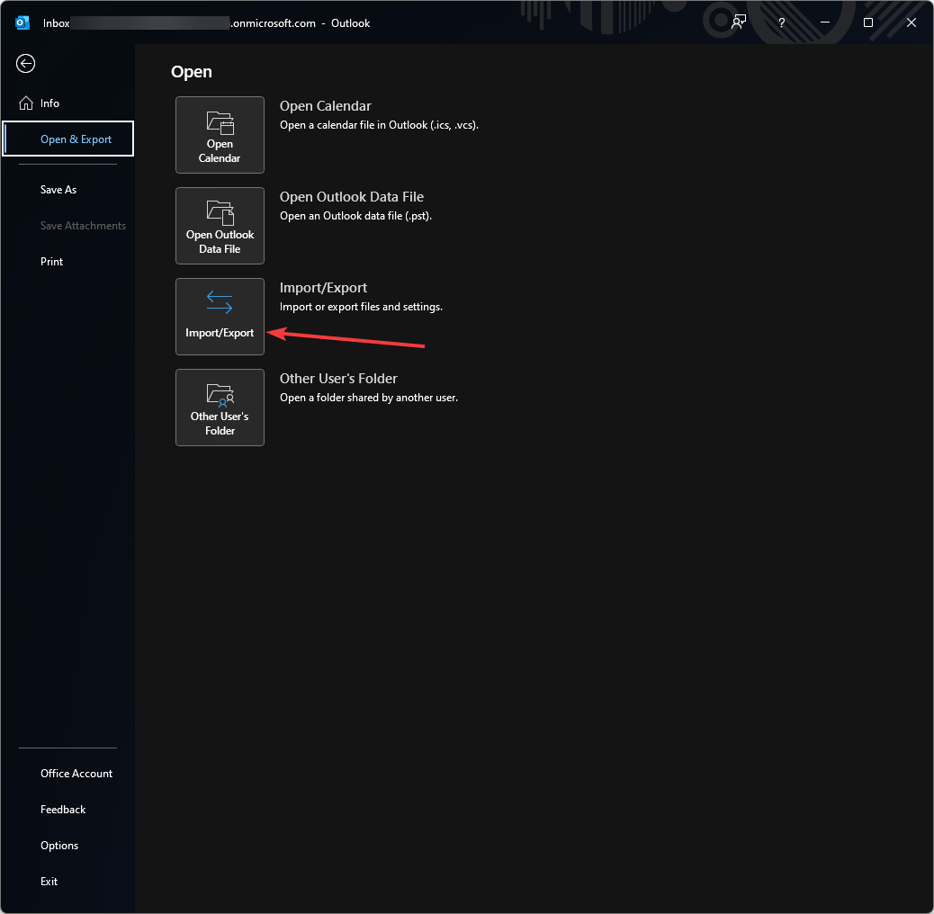 Assistant Import/Export sélectionnant Import from another program or file