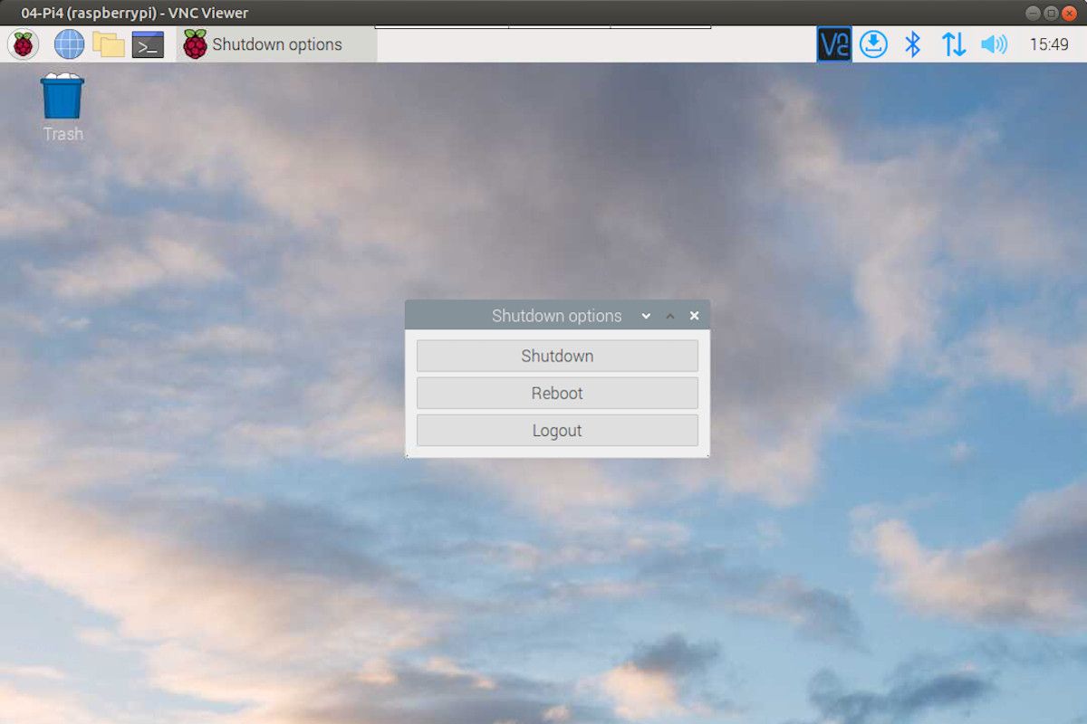 Меню завершения работы Raspberry Pi OS