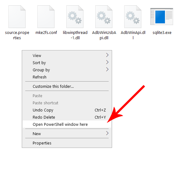 Стрелка у пункта контекстного меню для открытия PowerShell.