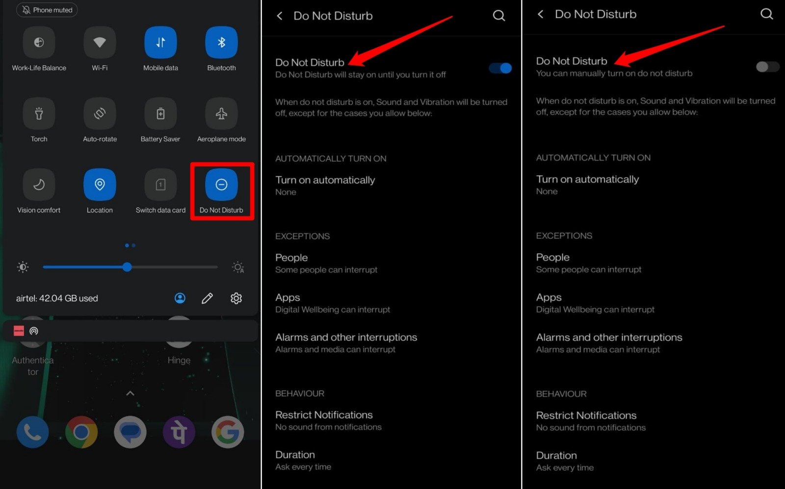 Выключите режим Не беспокоить на Android