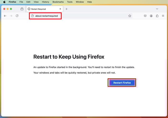 Перезапуск Firefox на macOS