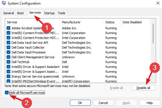 Отключение сторонних служб в конфигурации системы