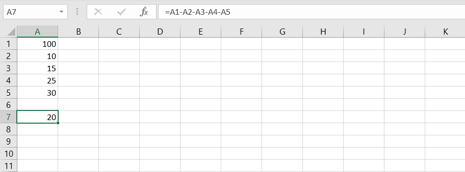 Subtracting a sequence of numbers in Excel.