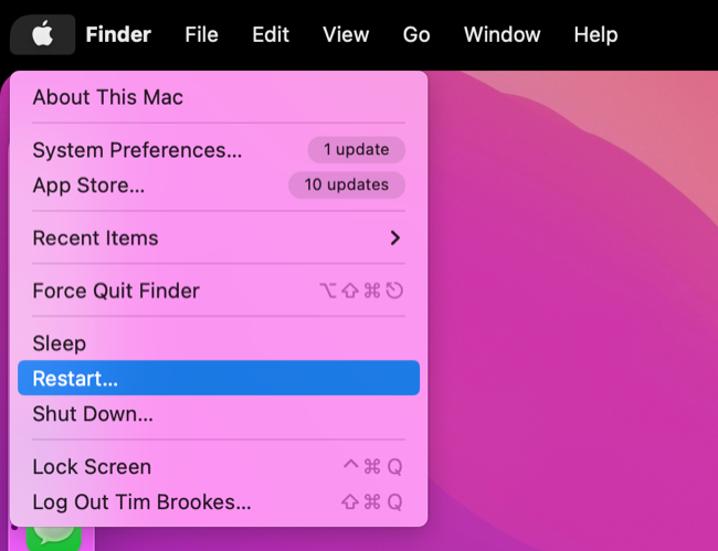 Перезагрузка macOS через меню Apple > Restart
