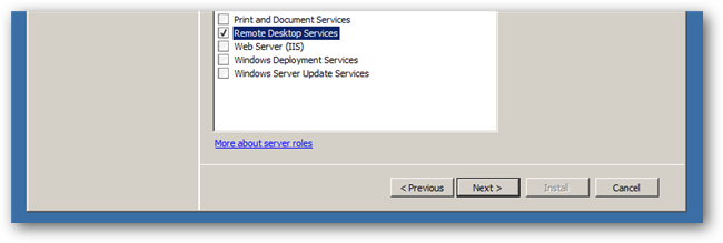 Sélection de Remote Desktop Services pour installation