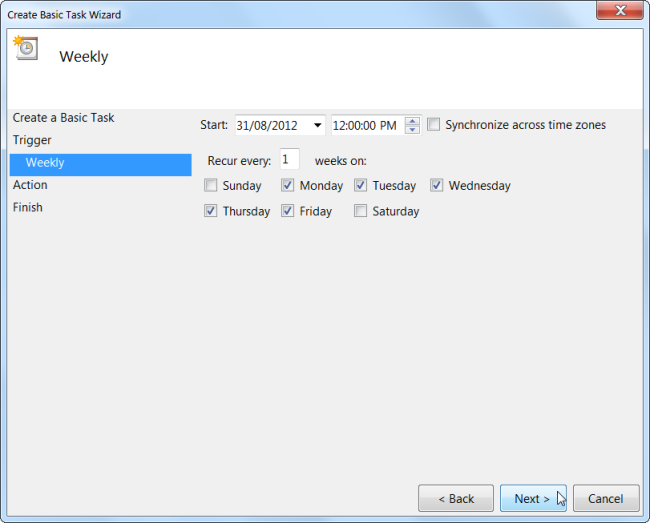 Настройка даты и времени триггера задачи