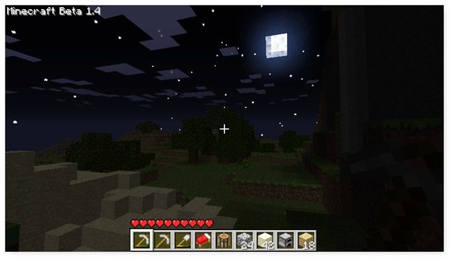 Ночной вид мира Minecraft с освещением