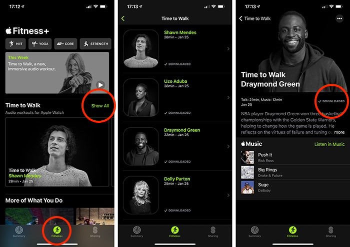 Интерфейс Fitness на iPhone с разделом Time to Walk