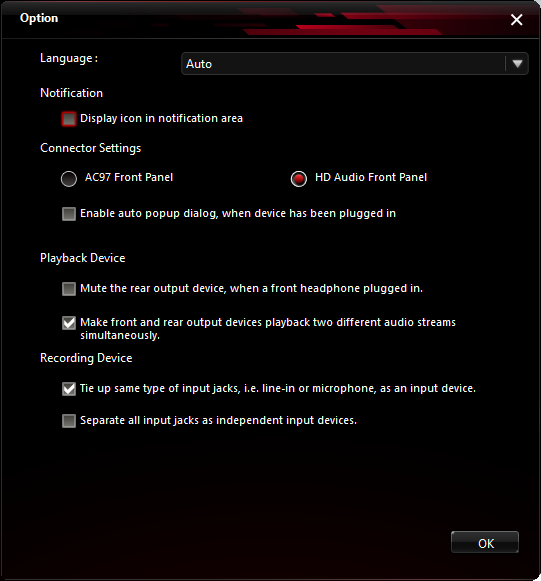опции Realtek HD Audio Manager: включить значок и другие настройки