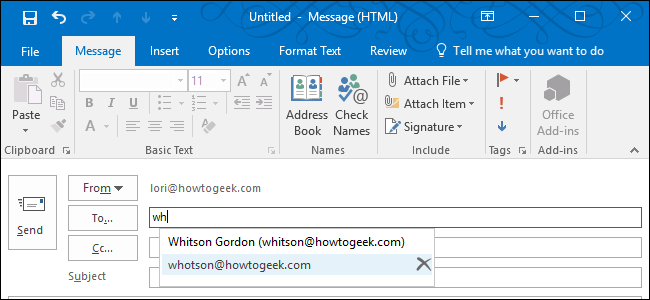 Удалить адрес из автозаполнения Outlook