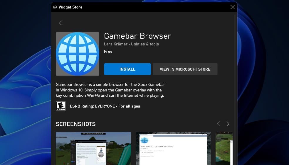 Кнопка Установить для виджета в Магазине
