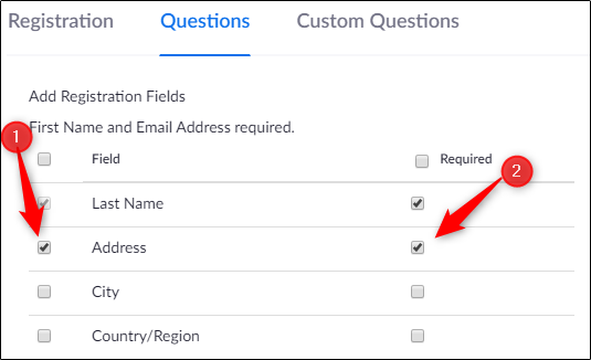 Поля для регистрации
