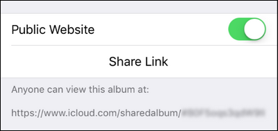 URL общего альбома iCloud в настройках