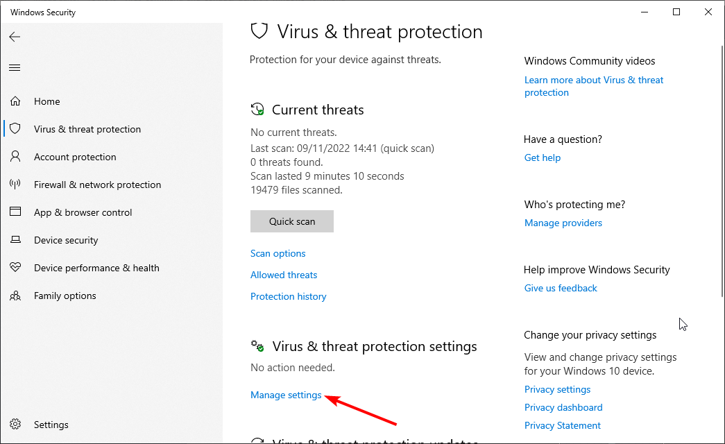 Скриншот параметров управления защитой в реальном времени